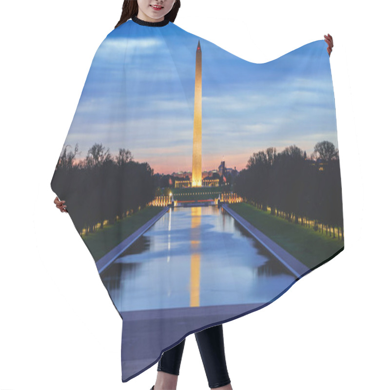 Personality  Washington Monument With Reflection In Water At Lincoln Memorial In Washington DC, USA Hair Cutting Cape