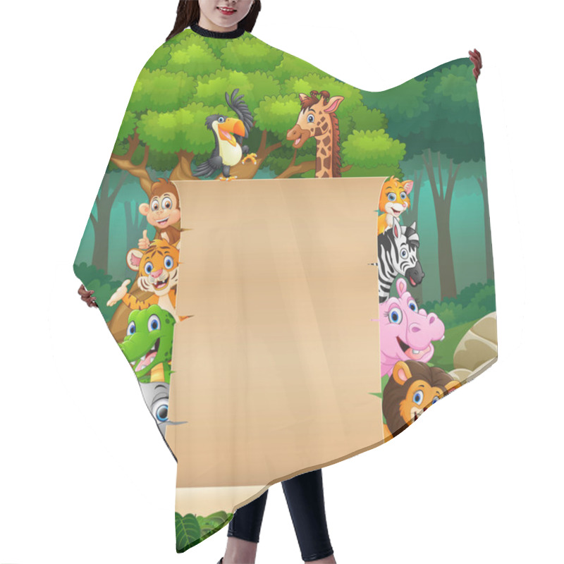 Personality  Illustration Of Animals With Paper Blank Sign In Forest Hair Cutting Cape