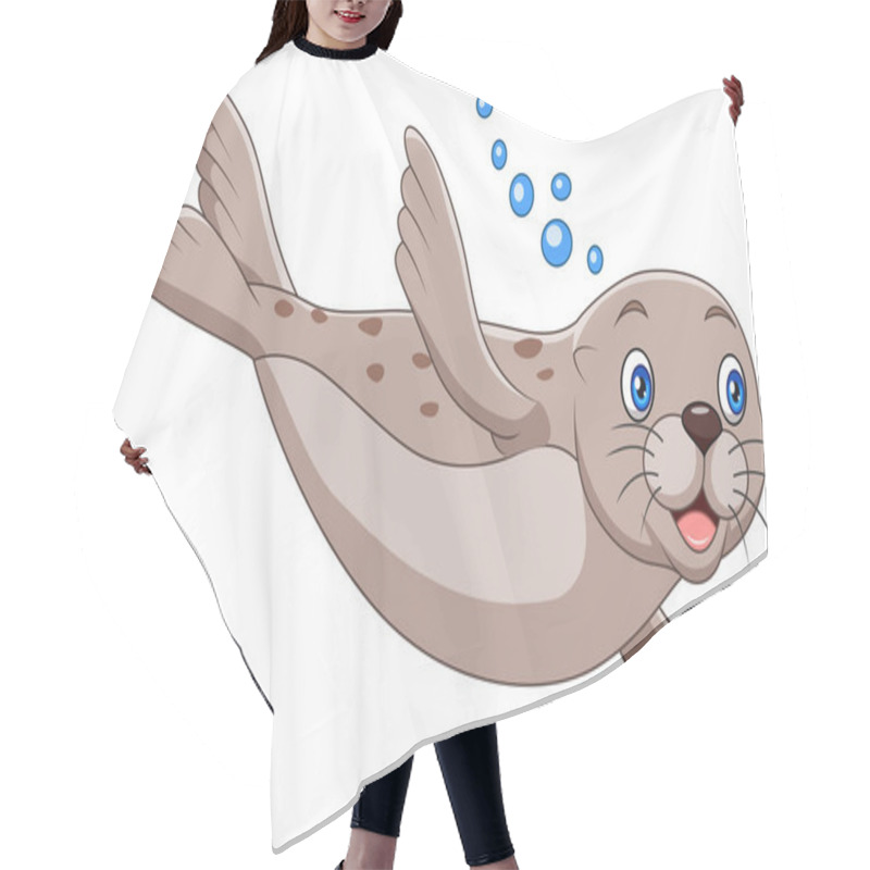 Personality  Vector Illustration Of Cartoon Seal Swimming On White Background Hair Cutting Cape