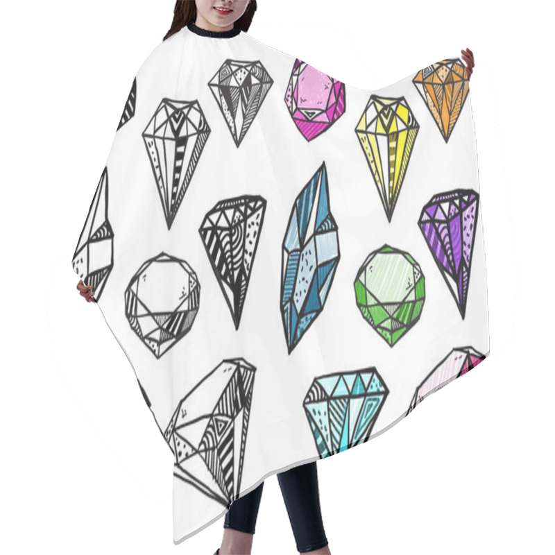 Personality  Diamonds. Set Of Doodle Crystals. Hair Cutting Cape