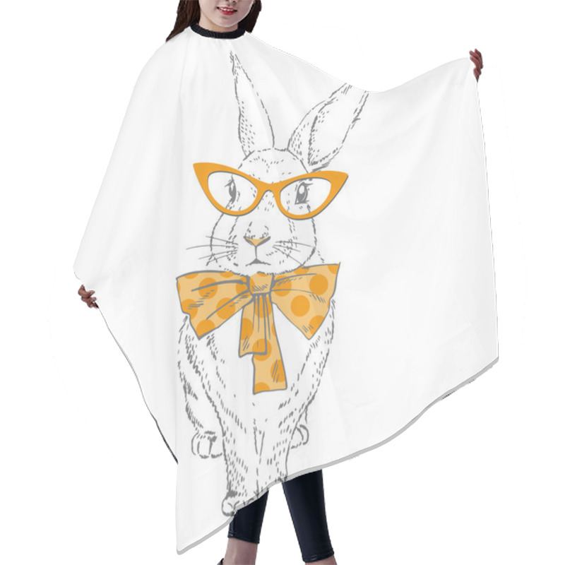 Personality  Vector Illustration Of Bunny In Trendy Glasses And Bow Hair Cutting Cape