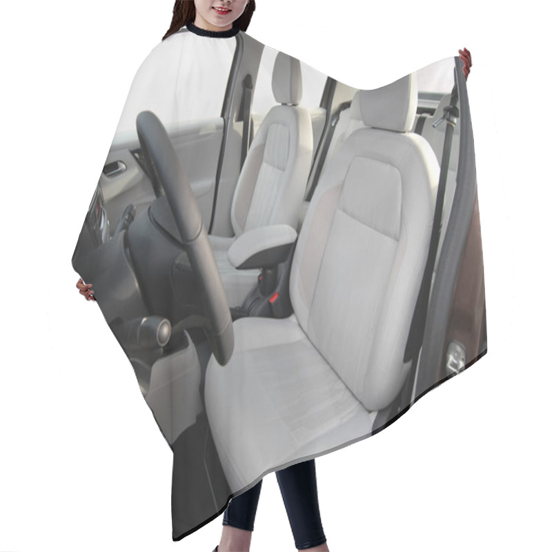 Personality  Interior Of A Modern Car With White Seats Hair Cutting Cape