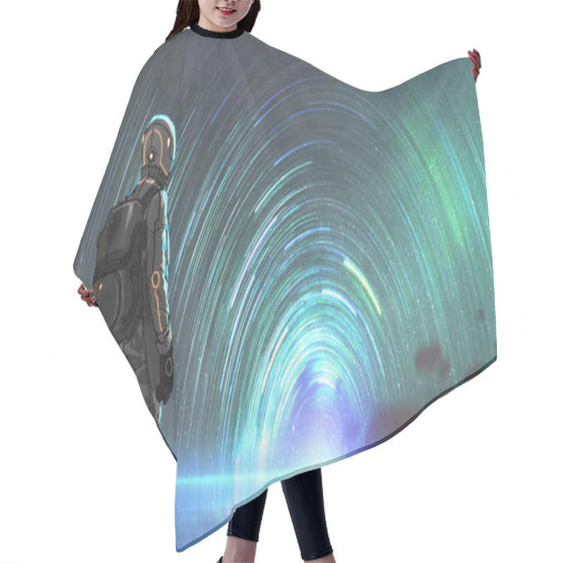 Personality  Science Fiction Scene Of The Astronaut Standing In Front Of Starry Tunnel Entrance, Digital Art Style, Illustration Painting Hair Cutting Cape