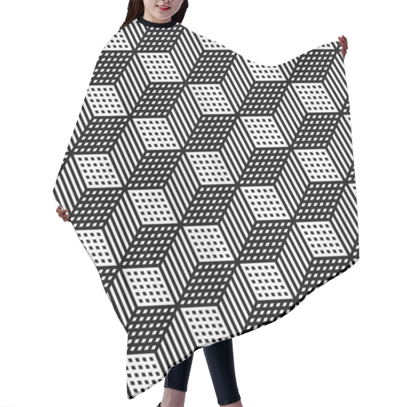 Personality  Seamless Geometric Hexagons Op Art Pattern 3D Illusion. Op Art Vector Illustration. Hair Cutting Cape