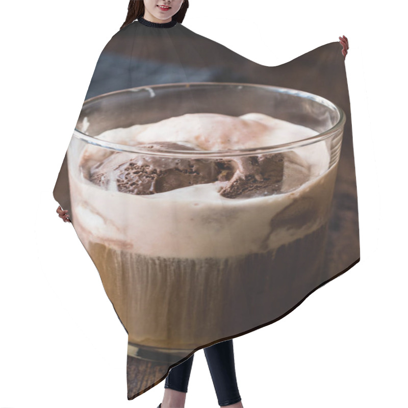 Personality  Affogato Coffee And Ice Cream In Glass. Hair Cutting Cape