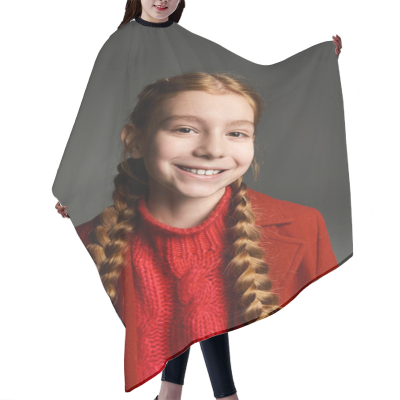 Personality  A Smiling Girl In Bright Winter Clothes Spreads Joy On A Chilly Day. Hair Cutting Cape