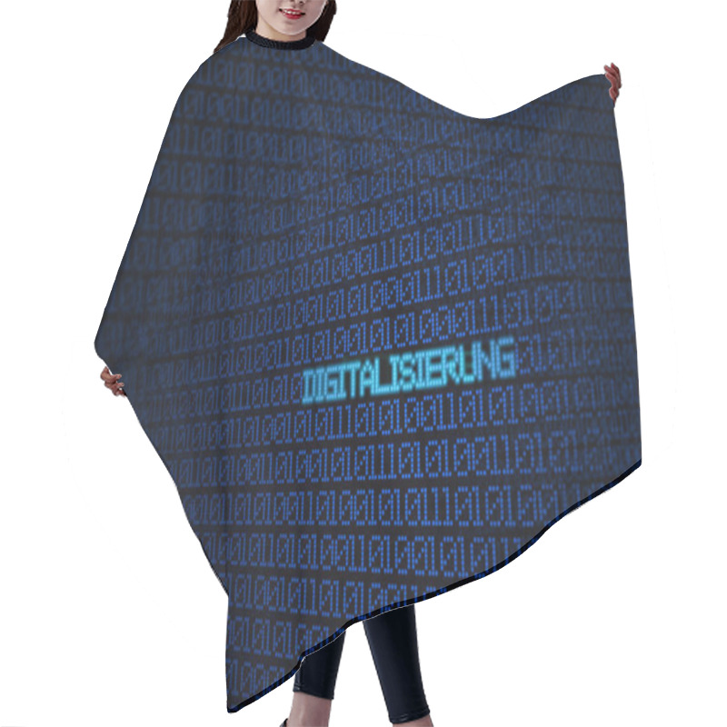 Personality  Glowing Blue Binary Code On Screen With Word DIGITALISIERUNG (German For Digitalization) Background Concept Hair Cutting Cape