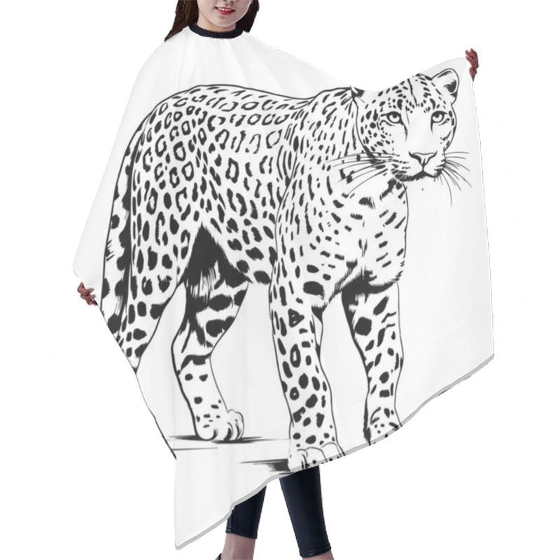 Personality  Leopard Standing Graphics Hatching Vector. Ai Generated Illustration. Hair Cutting Cape