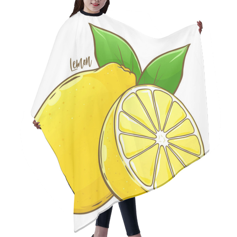 Personality  Lemon Fruit Sliced And Whole With Leaves, Hand Drawn Vector Illustration Isolated On White Background Hair Cutting Cape