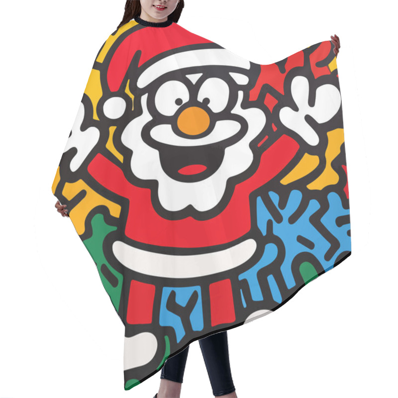 Personality  A Vibrant, Pop Art-style Illustration Of Santa Claus With Bold Outlines And Bright Colors.  Hair Cutting Cape