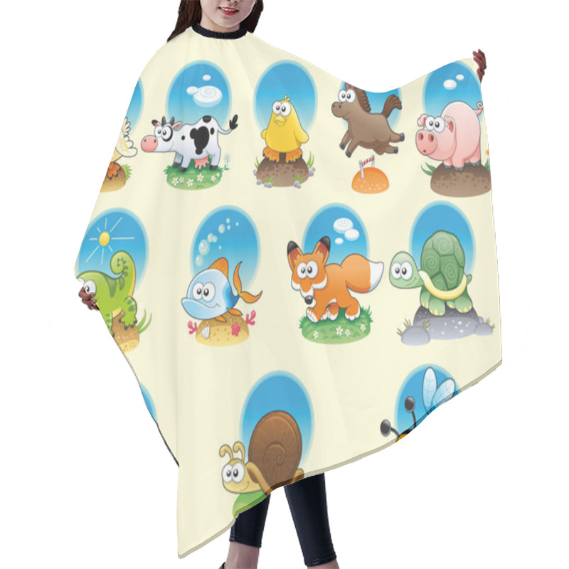 Personality  Cartoon Animals And Pets With Background Hair Cutting Cape