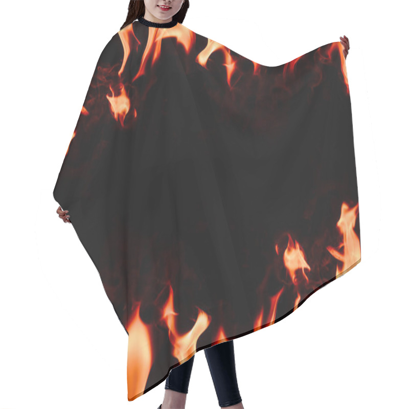 Personality  Close Up View Of Burning Orange Flame With Blank Space In Middle On Black Background Hair Cutting Cape