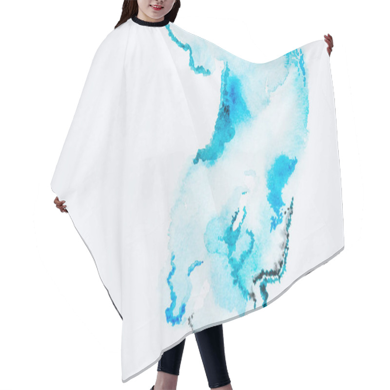 Personality  Abstract Bright Turquoise Paint Blots On White Paper Hair Cutting Cape