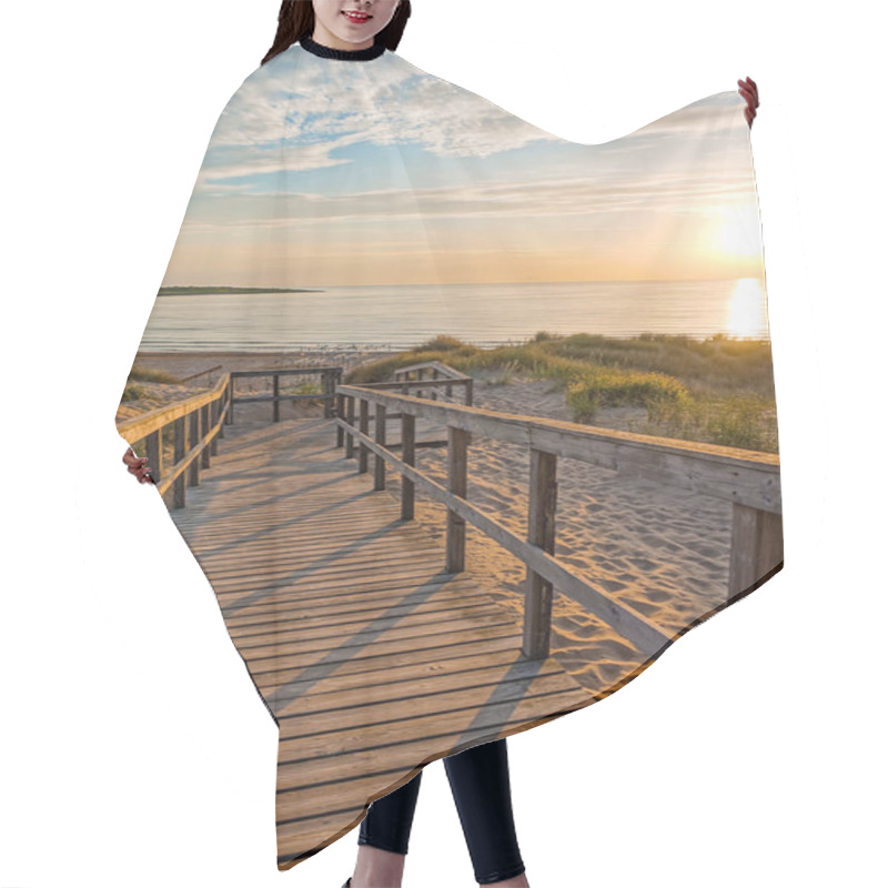 Personality  Wooden Path At Baltic Sea Over Sand Dunes With Ocean View, Sunset Summer Evening Hair Cutting Cape