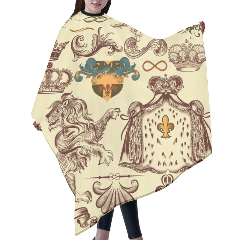 Personality  Set Of Vector Heraldic Elements For Design Hair Cutting Cape