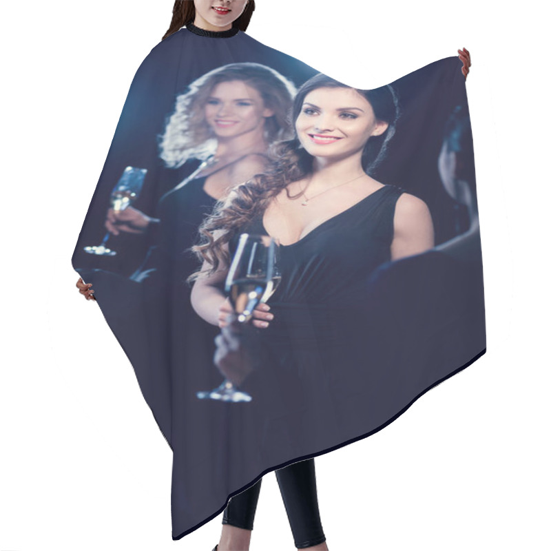 Personality  Young Women Drinking Champagne  Hair Cutting Cape