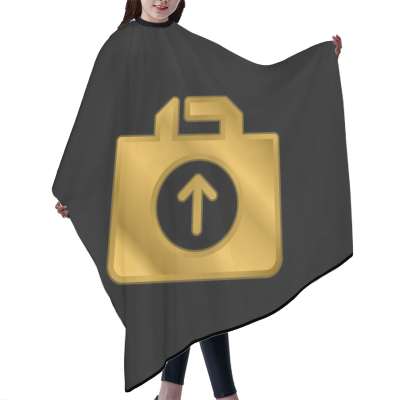 Personality  Bag Gold Plated Metalic Icon Or Logo Vector Hair Cutting Cape