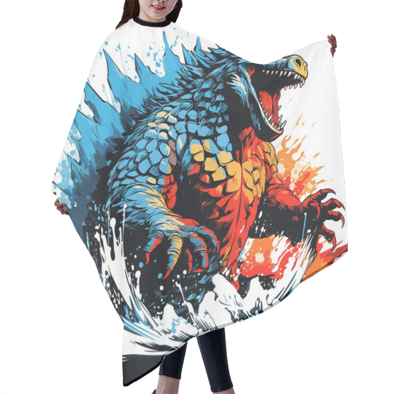 Personality  Huge, Scary Mystical Prehistoric Monster Emerged From The Sea Waves In Vector Pop Art Style. Template For Poster, T-shirt, Sticker Hair Cutting Cape