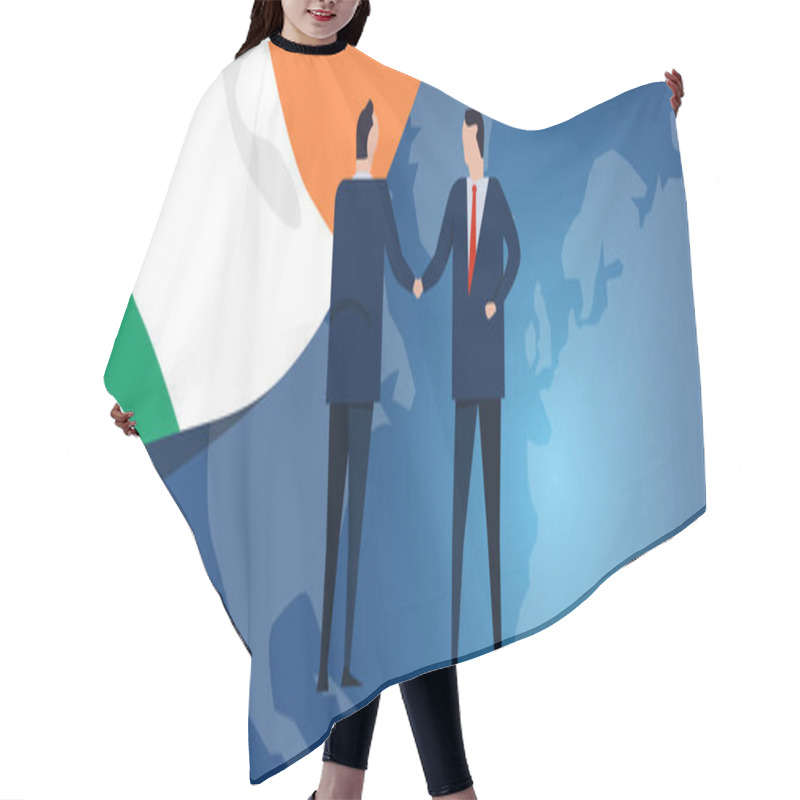 Personality  Ireland International Partnership. Diplomacy Negotiation. Business Relationship Agreement Handshake. Country Flag And Map. Corporate Global Business Investment. Hair Cutting Cape