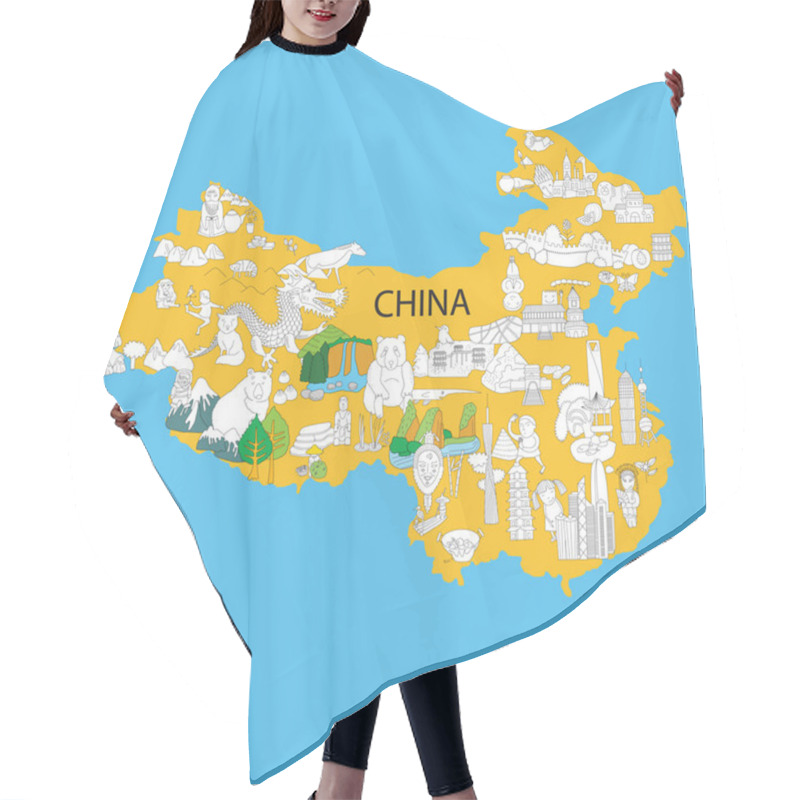 Personality  Map Of China With Sights Hair Cutting Cape