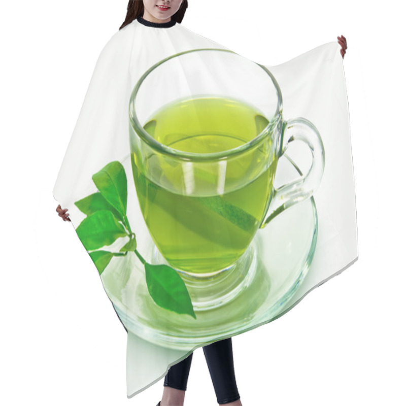 Personality  Green Tea With Lemon Isolated On White Background Hair Cutting Cape