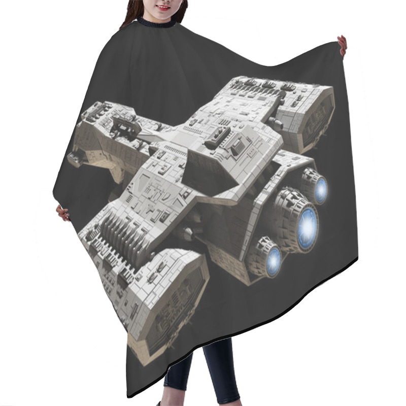 Personality  Spaceship On Black With Blue Engine Glow Hair Cutting Cape