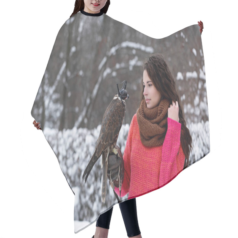 Personality  A Girl With A Falcon Strolls In The Winter In The Forest Hair Cutting Cape