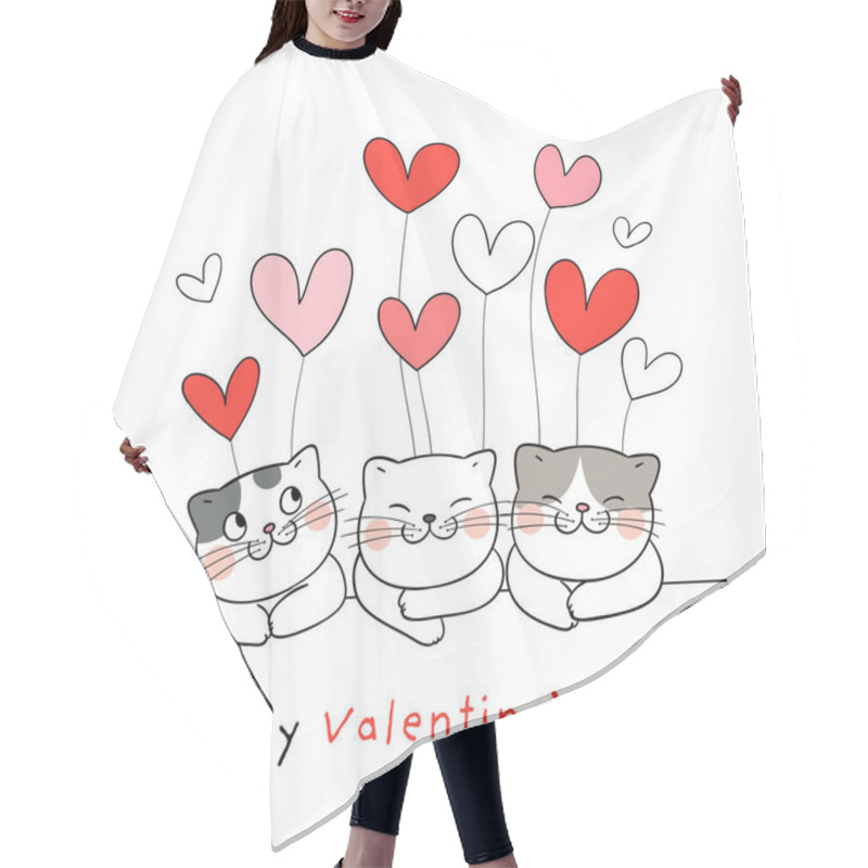 Personality  Cute Cats With Hearts Balloons For Valentines Day Card Design Hair Cutting Cape