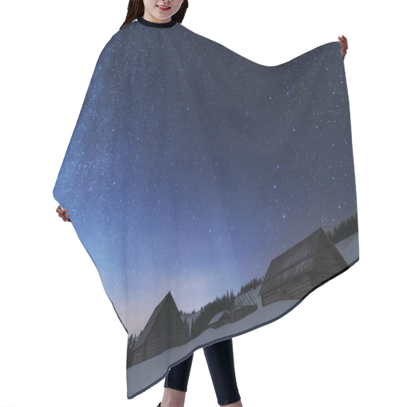 Personality  A Bright Starry Night In The Mountains With The Milky Way In The Sky, Venus And Millions Of Stars Highlighting Beautiful Mountain Huts In The Valley. Hair Cutting Cape