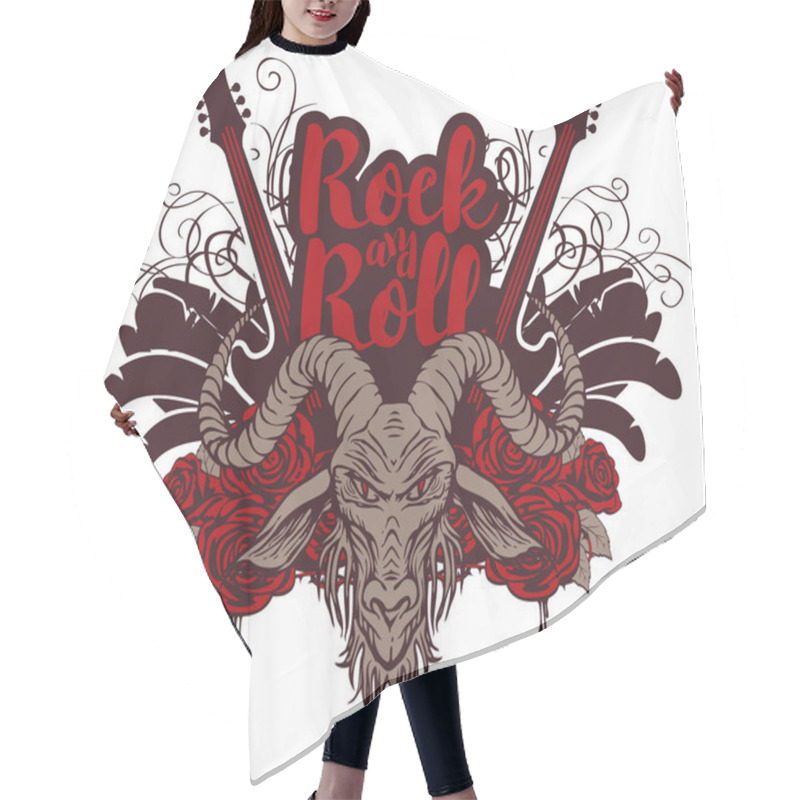 Personality  Rock And Roll Banner With Guitar, Goat And Roses Hair Cutting Cape