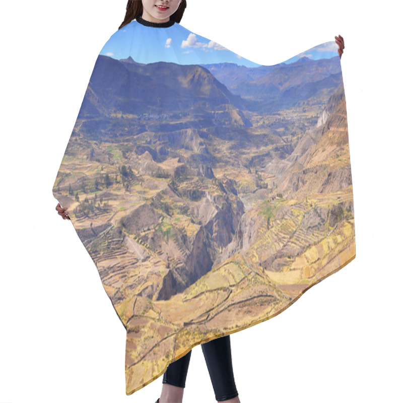 Personality  Peru, Colca Valley, Terrace Cultivation. Hair Cutting Cape