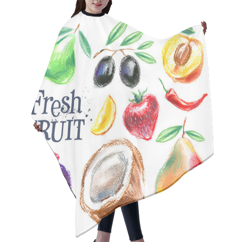 Personality  Gardening. Fresh Fruit On A White Background. Sketch Hair Cutting Cape