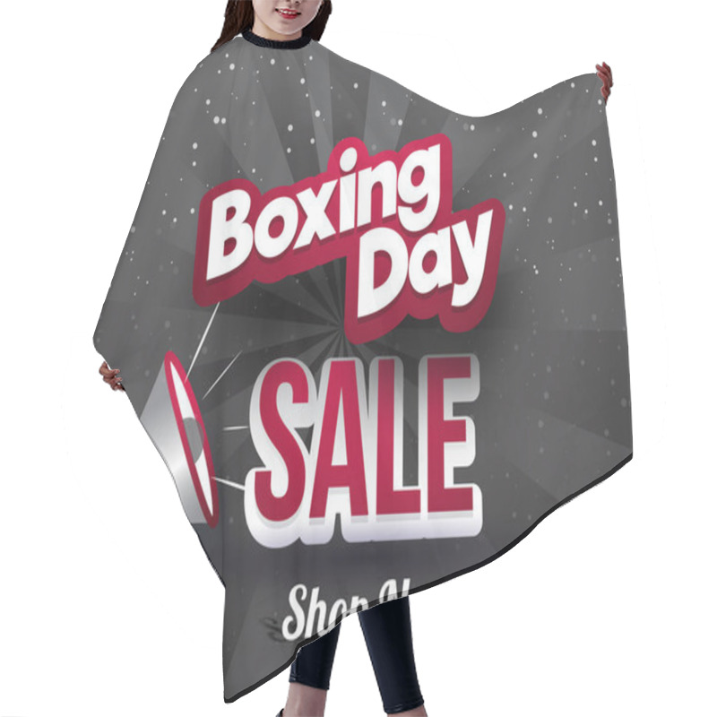 Personality  Sticker Style Text Boxing Day Sale With Megaphone On Grey Rays Background For Advertising Poster Or Template Design. Hair Cutting Cape