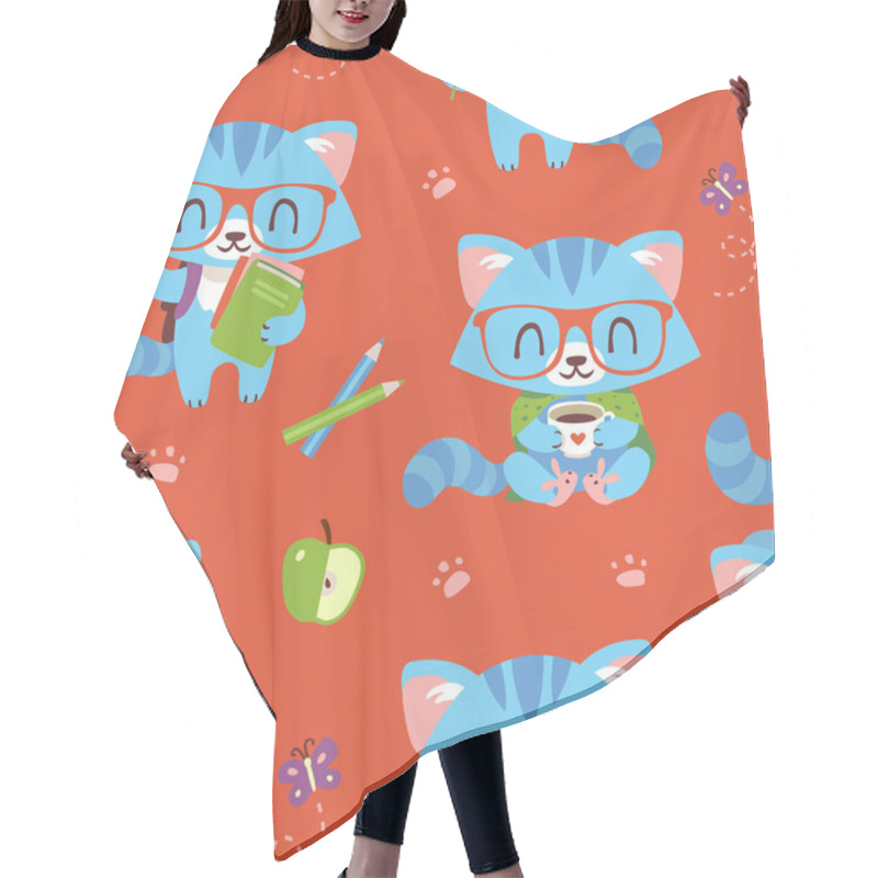 Personality  Vector Cartoon Style Kawaii Nerd Cat Set Hair Cutting Cape