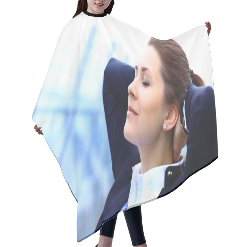 Personality  Portrait Of Cute Young Business Woman Relaxing Outdoor Hair Cutting Cape