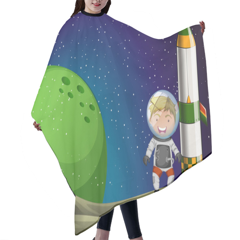 Personality  A Man In The Space Standing Beside The Rocket Hair Cutting Cape