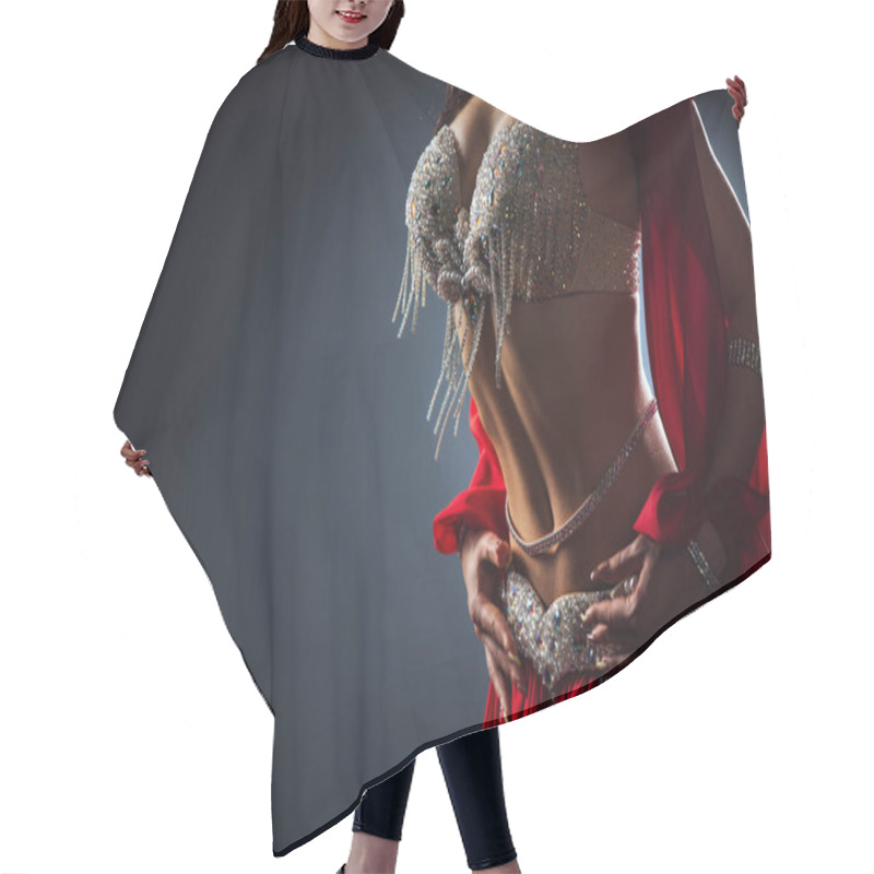 Personality  Beautiful Belly Dance Of A Girl In A Red Decorated Ethnic Dress  Hair Cutting Cape