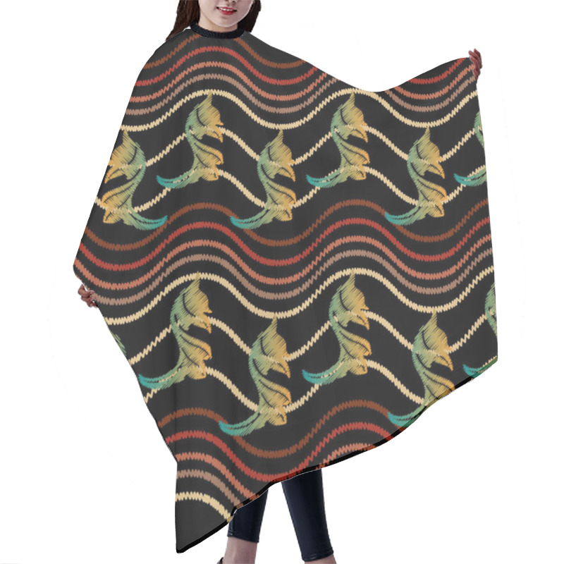 Personality  Waves Embroidery Vector Seamless Border Pattern. Abstract  Hair Cutting Cape