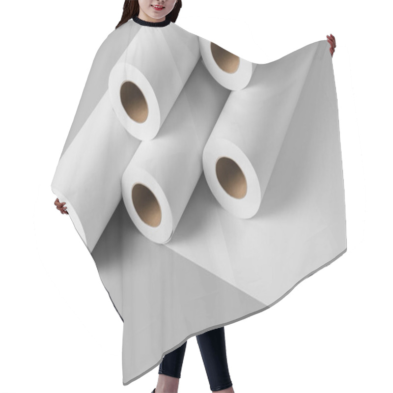 Personality  Blank White Paper Rolls Mockup Isolated On Gray Background Hair Cutting Cape