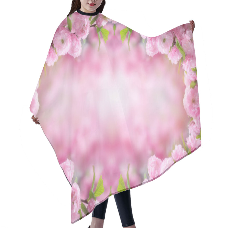 Personality  Mysterious Spring Floral Background And Frame With Blooming Pink Sakura Flowers On A Sunny Day Hair Cutting Cape