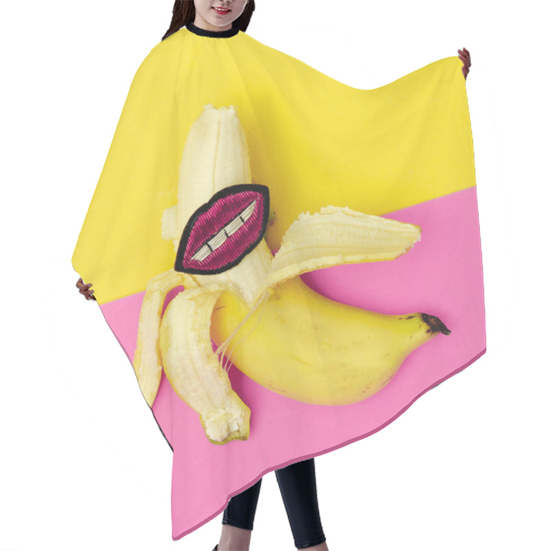 Personality  Bananas Lips. Minimal Flat Lay Art. Vegan Concept Hair Cutting Cape