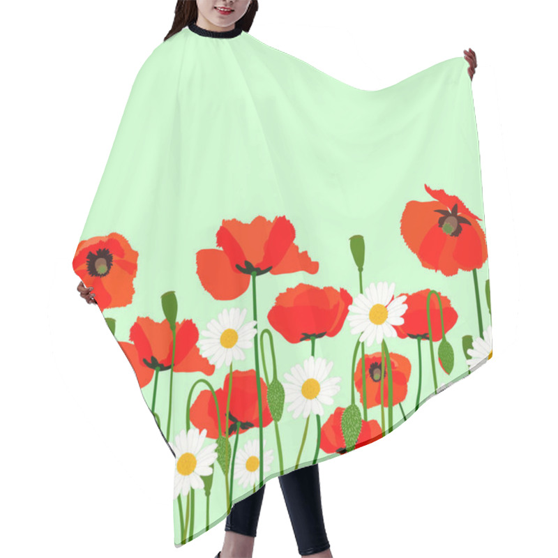 Personality  Field With Beautiful Blooming Daisies And Poppy Flowers Hair Cutting Cape