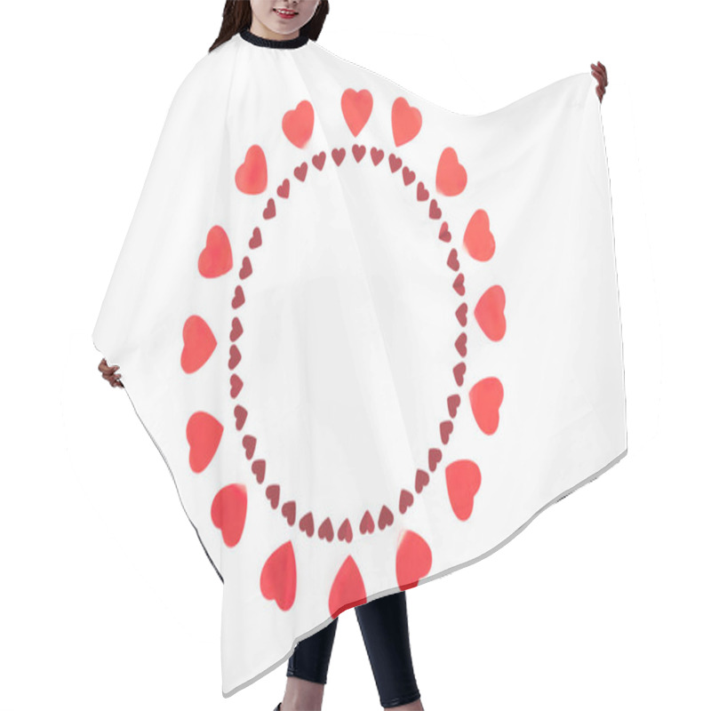 Personality  View From Above Of Circles Made Of Red Heart Symbols Isolated On White, St Valentine Day Concept Hair Cutting Cape