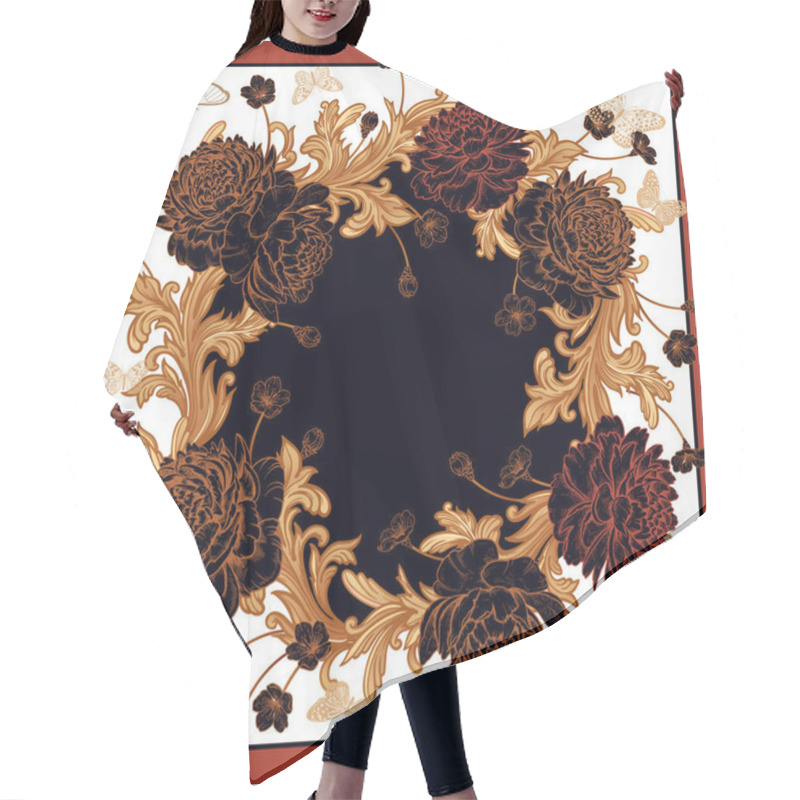 Personality  Floral Pattern. Wreath Of Luxurious Flowers Peonies, Baroque Sty Hair Cutting Cape