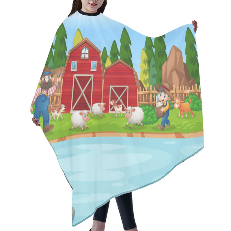 Personality  Old MacDonald In A Farm Nursery Rhymes Scene Illustration Hair Cutting Cape