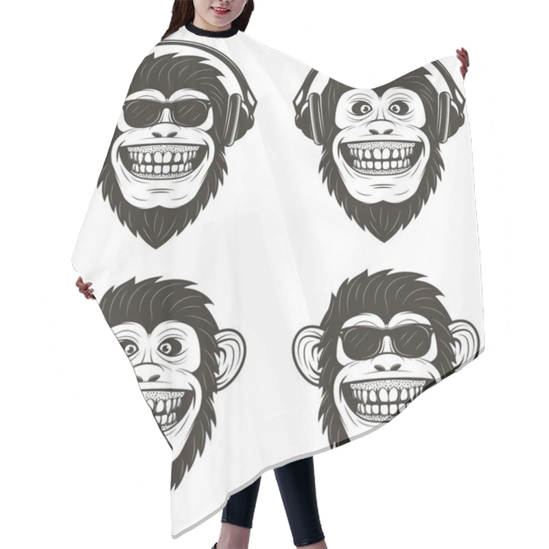 Personality  Funny Music Monkey Set, Vector Hand Drawn Illustration Hair Cutting Cape