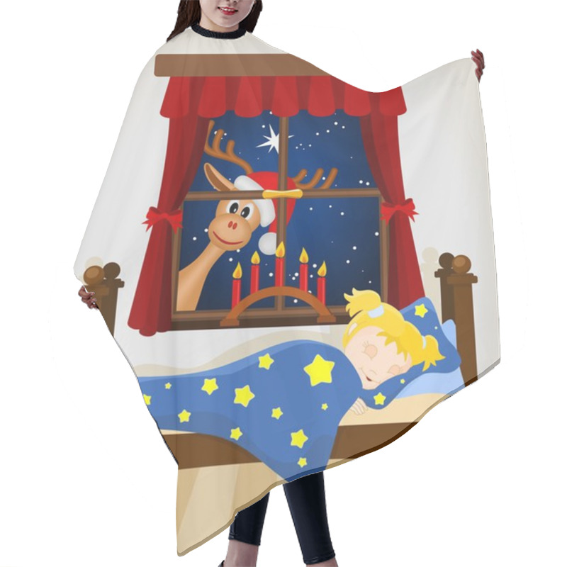 Personality  Christmas Reindeer Looking Through Window At Sleeping Baby Hair Cutting Cape