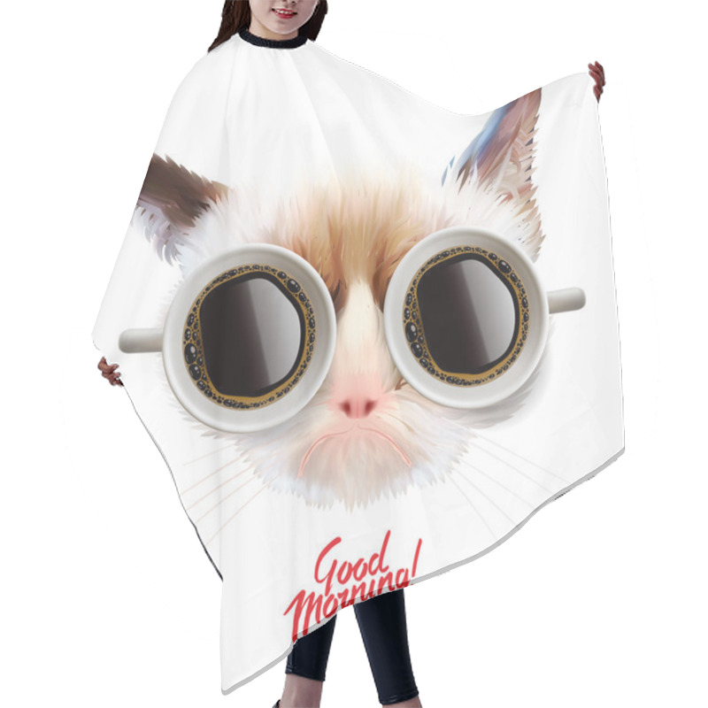 Personality  Good Morning. Funny Cat With Cups Of Coffee Hair Cutting Cape