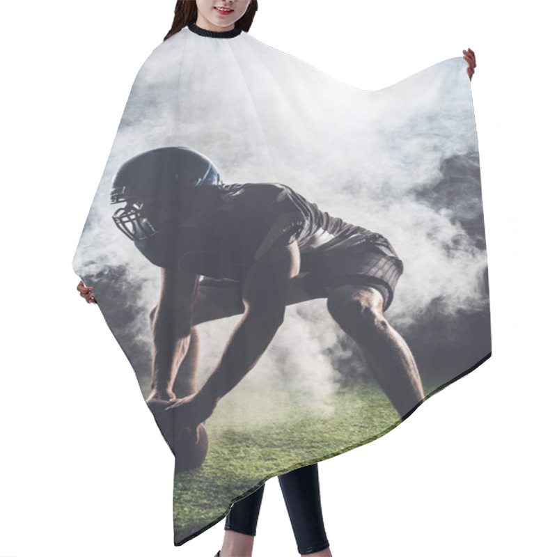 Personality  Silhouette Of Athletic American Football Player In Star Position Against White Smoke Hair Cutting Cape