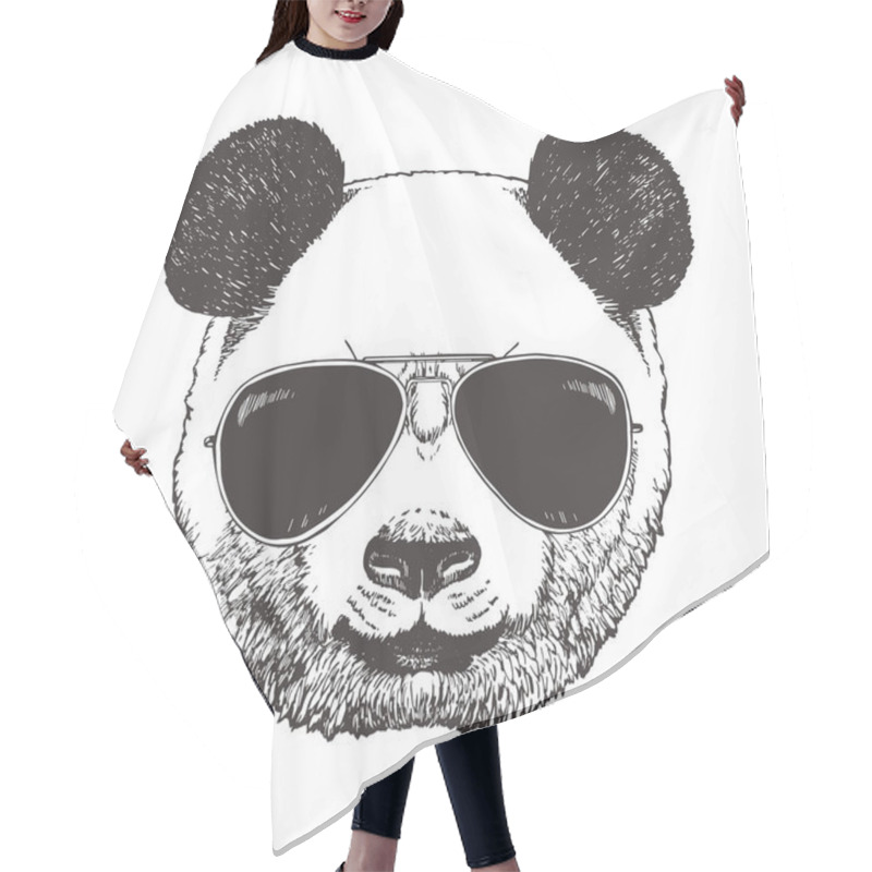 Personality  Head Of Panda Wearing Sunglasses. Hipster Animal. Hair Cutting Cape